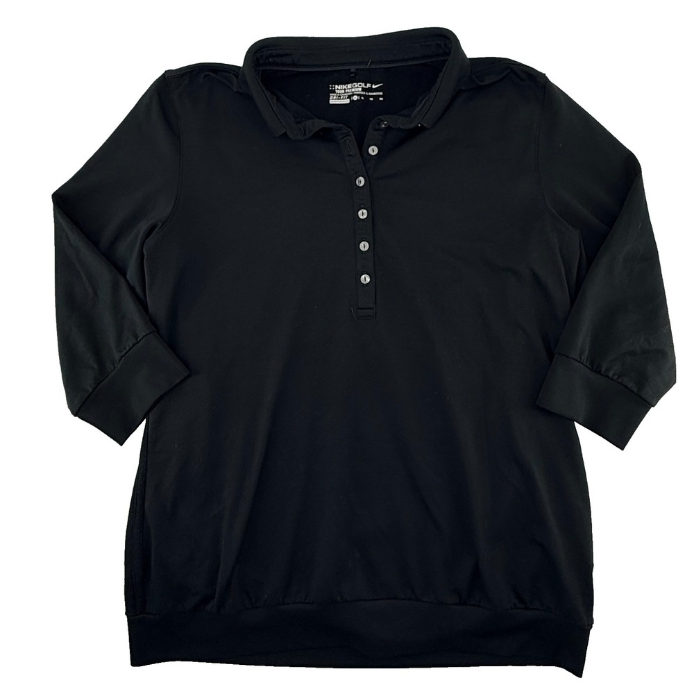 Nike Golf Tour Premium Dri Fit Pullover Womens XL Black Long Sleeve Polo